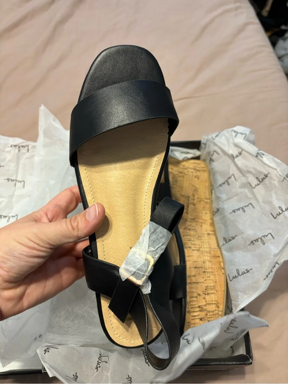Lulu's Black Strappy Cork Platform Sandals